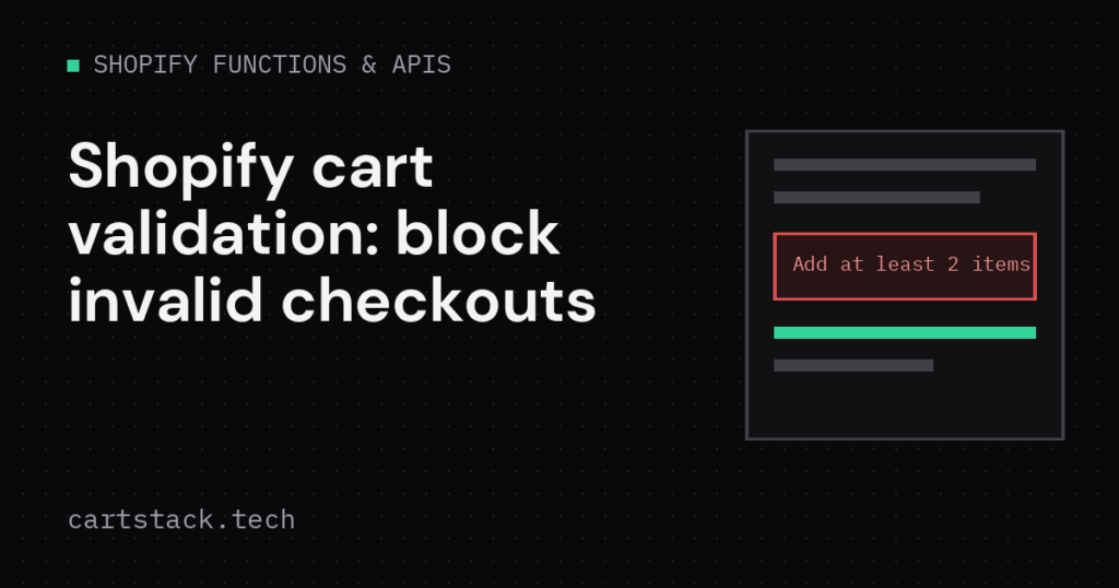 Cover graphic for a Shopify cart validation function tutorial